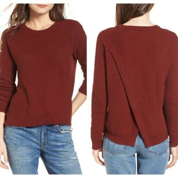 Madewell Province Tulip Hem Split Back Long Sleeve Sweater in Mahogany XS - Picture 1 of 9